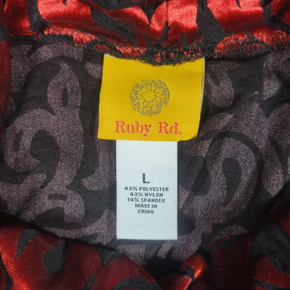 Ruby Rd Velvet Burnout Blouse Women L Red Cowl Neck Gothic Romantic Dark Baroque - Picture 3 of 7